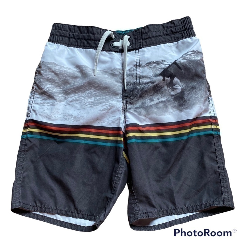 Old Navy Surf Swim Board Shorts Small Kids Youth Boys Gray Green